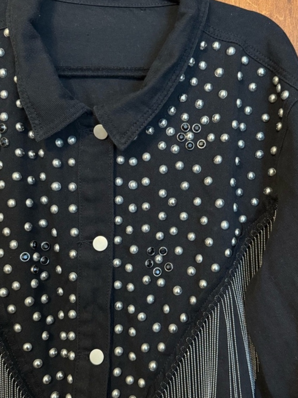 Womens Plus Size Black Denim Western Jacket with Studs / Chain Details - Size 4X - Picture 7 of 7